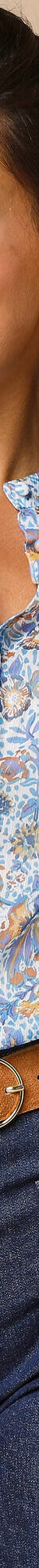 Bloes met stroken, bedrukte voile (ecru / blauw) Bloes met stroken, bedrukte voile (ecru / blauw)